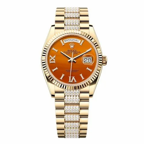 Rolex Day-Date 36 Yellow Gold - Fluted / Carnelian / President - Diamond 128238-0089 (M128238-0089)